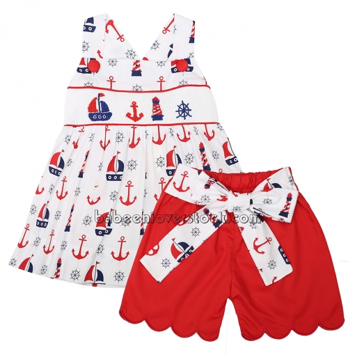 Sailboat hand smocked girl outfit - BB1523A