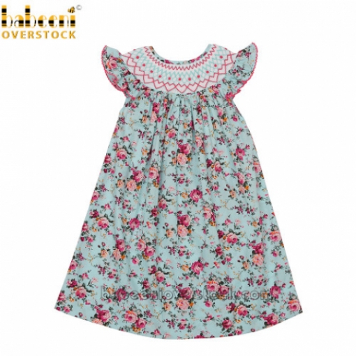 Geometric mint smocked bishop dress with angel sleeves -  BB1668B