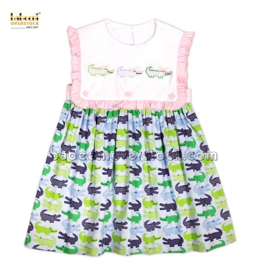 Embroidery crocodile girl dress white bib sleevless - BB2253