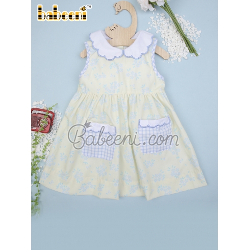 Blue Floral Baby Scallop Dress For Girl – BB2935
