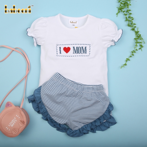 I love Mom hand smocked baby two piece set – BB3050B