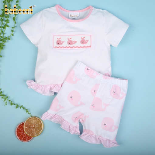Whale hand smocked girl short set – BB3070B