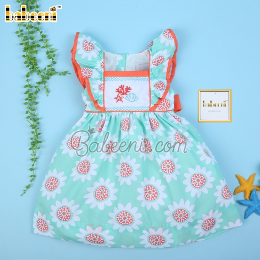 Starfish Coral Embroidery Sunflower Dress For Girl – BB3078