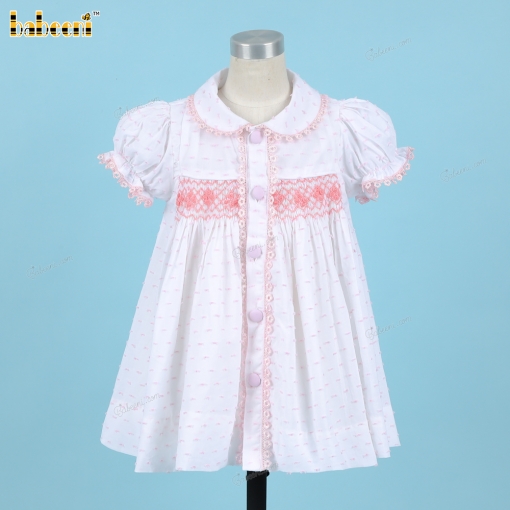 Pink swiss dot Geometric smocked baby dress - BB3100B