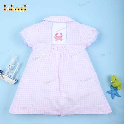 Light Pink Smocked Dress With Crab For Girl - BB3144B