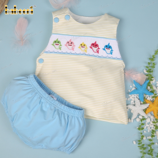 Baby Shark Hand Smocked Set Clothing For Boy – BB3160B
