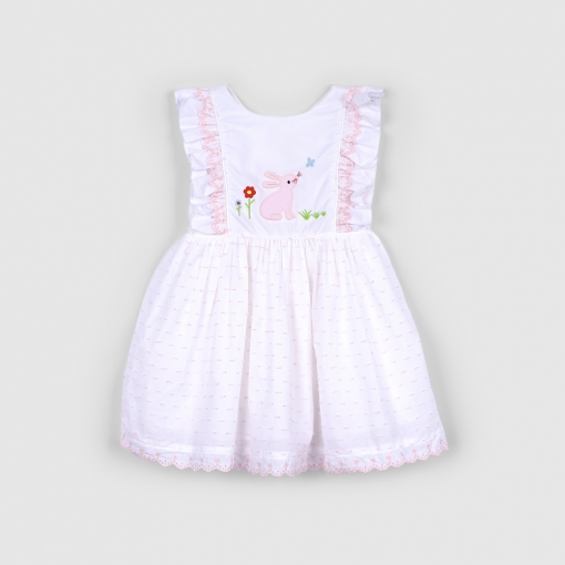 White Dress With Pink Bunny For Girl - BB3354B