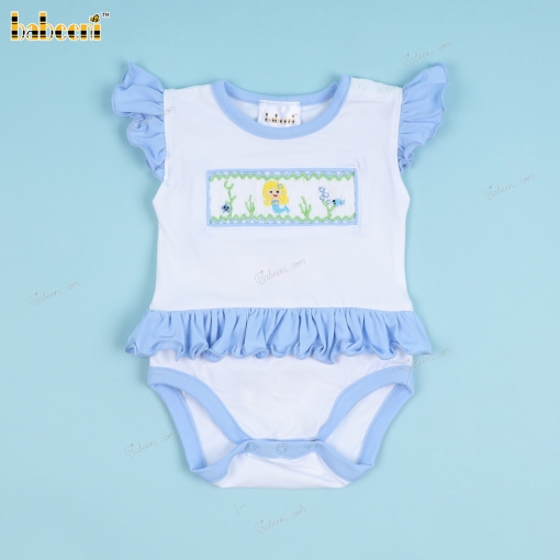 Smocked Bubble Blue Accent Mermaid For Girl - BB3363A