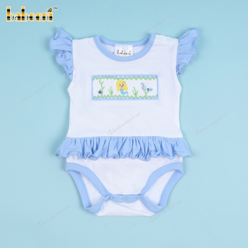 Smocked Bubble Blue Accent Mermaid For Girl - BB3363