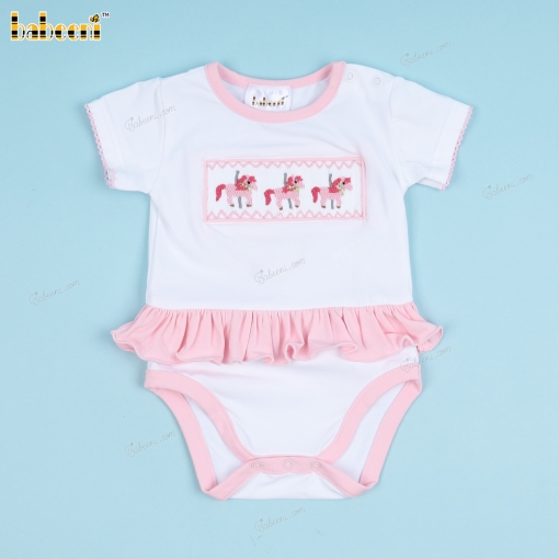 Smocked Bubble With Pink Horses For Girl - BB3364A