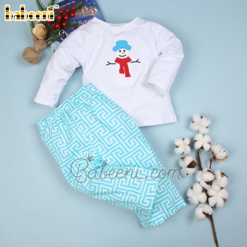 Cute Snowman appliqued boy set - BB839
