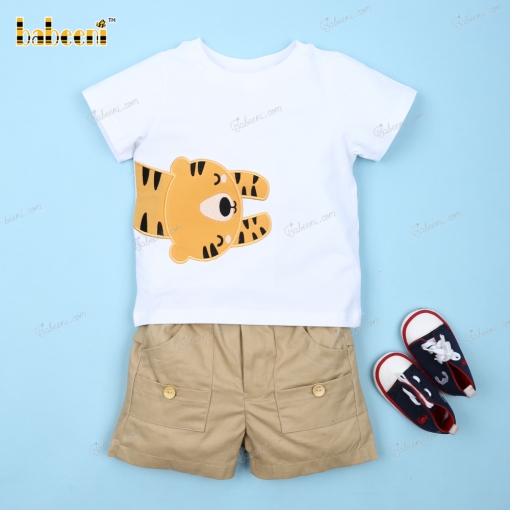 Applique Outfit White Top With Tiger For Boy - BB3175