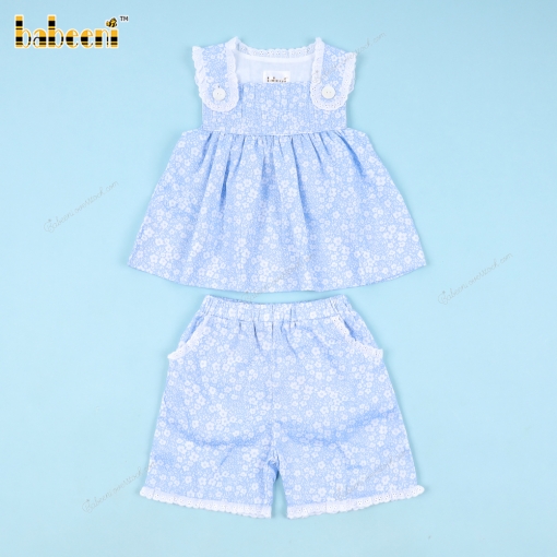 Blue And White Floral 2-piece Set For Girl - BB3353A